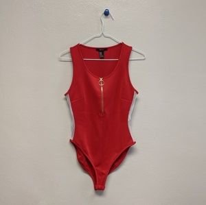 red forever21 bodysuit with mesh detail